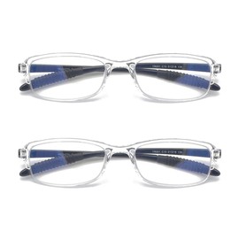 Mcoorn Reading Glasses Lightweight Flexible for Men with Case, Square Reading Glasses Blue Light Filter for Mobile Phone/Computer, 2 transparent