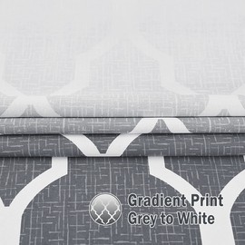 Grey Ombre 100% Blackout Curtains 84 Inches Long for Bedroom Living Room, Geometric Pattern Printed on White Window Treatments, Grommet Top Thermal Insulated Drapes 52" W 2 Panel Sets