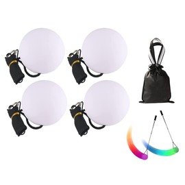 Kellegour Set of 4 LED Poi Balls, with Rainbow Colours and Strobe Effect, Spiral Pois, Soft Spinning POI Toy Set, Soft Pois for Children, for Dance, Light Show, Rave, for Beginners and Professionals