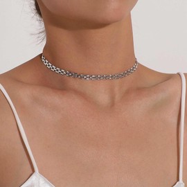 Xmsrn Vintage Layered Square Chain Choker Necklace Silver Chunky Link Chain Necklace Punk Wide Chain Necklace Geometry Chain Necklace Chain for Women