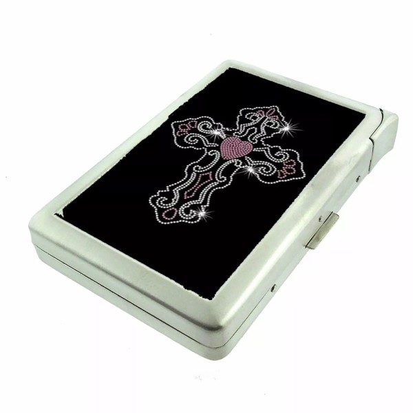 Rhinestone PRINTED Bling Cross y2k 100's Size Cig Case w/lighter