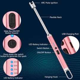 MEIRUBY 2 Pack Lighter Electric Candle Lighter Birthday Gifts for Women Mom Wife Men, Long Electronic Rechargeable USB Lighter Arc Windproof Flameless Lighters for Candle Camping BBQ