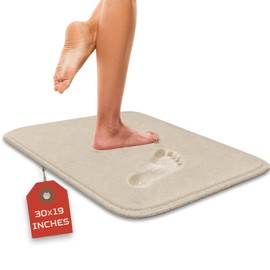 Alfombra de baño de lujo, 1 pieza de espuma viscoelástica, antideslizante y ultra suave, altamente absorbente, fácil de limpiar, beige (30 x 20 pulgadas)