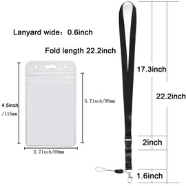 YOUOWO 1 Pack ID Badge Holder with Black Lanyards Neck Strap Detachable Buckle Enhanced Breakaway Quick Release Safety Lanyard with Vertical Name Tag Card Holders Waterproof Resealable Clear Plastic