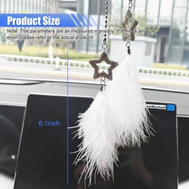DUSCOKE Star Cute Car Hanging Pendant, Feathers Car Rear View Mirror Charm, Bling Rhinestone Sun Catcher Ornament, Vehicle Decoration Accessories for Women Girls (Star)