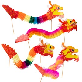 8 Pcs Chinese New Year Paper Dragon Decoration- 4 Styles Chinese Paper Dragon Hanging Garland Crafts Handheld Chinese Paper Dragon Toys for Kids Toddlers