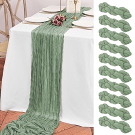 10 Pack Sage Green Cheesecloth Table Runner, 10FT Long Boho Gauze Runner for Birthday Party Festival Wedding Decoration