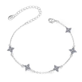 Pulsera plata de Mujer con Dije de Trébol de Cuatro Hojas Buena Suerte, Elegante Brazaletes de joyería plata para Mujer, Joyería Moda, Regalo Cumpleaños y Aniversario para Mujeres Regalo para Día de la Madre