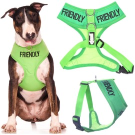 FRIENDLY (Known as Friendly to all) Green Color Coded Non-Pull Front and Back D Ring Padded and Waterproof Vest Dog Harness PREVENTS Accidents By Warning Others Of Your Dog In Advance (L)
