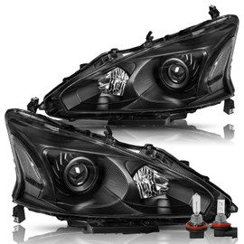 Bingbingmotor BRYGHT Projector Headlight Assembly Fit for 2013 to 2015 Altima Sedan 4-Door Black Housing with Clear Reflector (Bulbs Included)