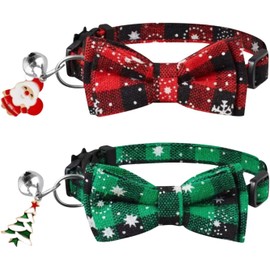 Cluos 2 Pack Christmas Cat Collars Quick Release with Bell and Charm Safety Kitten Collars Adjustable 19-30cm(Green/Red)