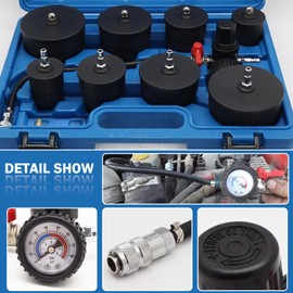 9-Piece Turbo Boost Pressure Leakage Tester Set Turbo System Leak Tester Kit with 4 Pairs of Step Adapters 1-3/8" (35mm) - 3-1/2" (90mm) and European Intake Port