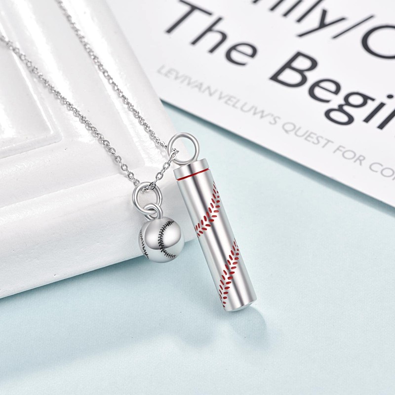 PRAYMOS Baseball Urn Necklace for Ashes 925 Sterling Silver Cremation
