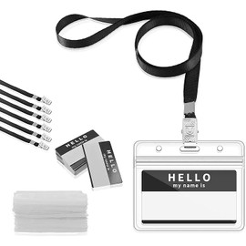 Gimars 50pcs Lanyard with Card Holder, Transparent Waterproof Work Pass ID Card Name Badge Holders Tags 50pcs Black Neck Strap with Metal Clip & 50pcs Nameplates for Staff, Students,Conference,Office