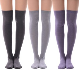 MEIKAN Light Purple Over Knee High Socks, Purple Grey Thigh High Socks Women Boots Fashion Opaque Casual Socks 3 Pairs (Medium Purple,Light Grey,Dim Grey)