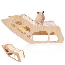 PRITOK Wooden Hamster Tunnel: Hamster Hideout House with Climbing Ladder - Multi-Entrance Maze Design & Peep Holes for Syrian Dwarf Hamsters, Gerbils, Mice, 32cm Small Animal Habitat Decor