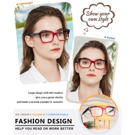 MARE AZZURO Oversized Reading Glasses 3.50+ Women Retro Square Readers 1.0 1.25 1.5 1.75 2.0 2.25 2.5 2.75 3.0 3.5 4.0 5.0 6.0 (Red+black, 3.50)