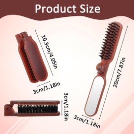 Foldable Brush with Mirror Compact, Foldable Hairbrush Mini Boar Bristle Hairs Brushes Portable Mini Compact Hairbrush Pocket Size Comb for Any Hairstyles Women Girls Home Travel Gym Purse