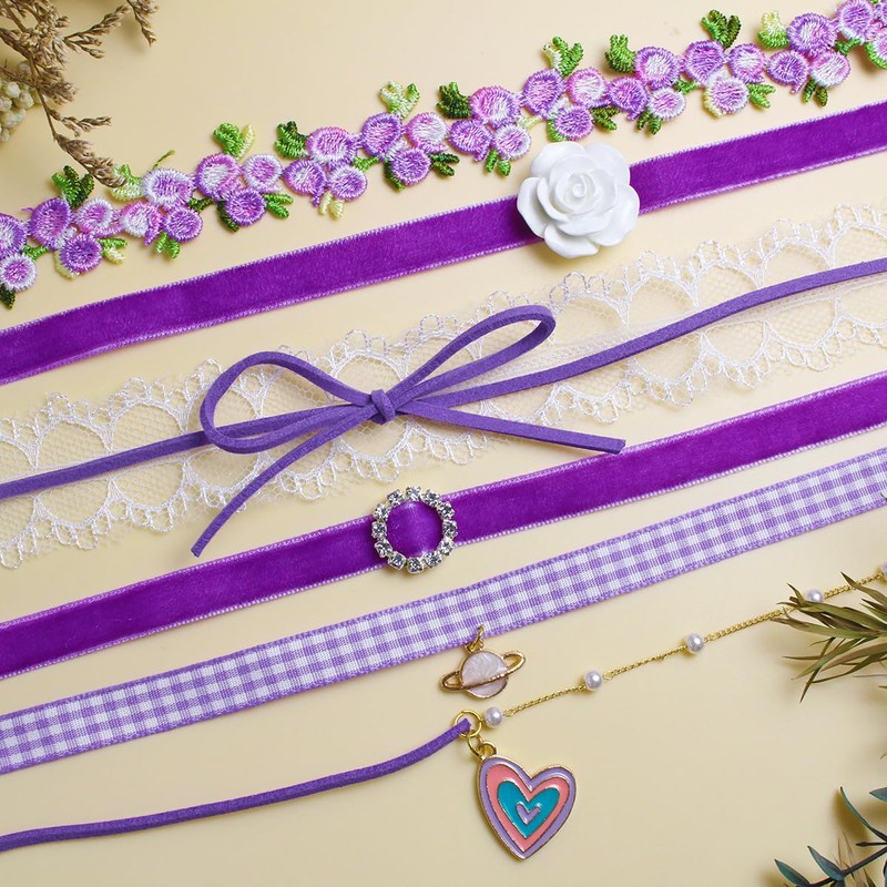 Nova&Aria Choker Necklace for Women 6 Pcs Purple Choker Necklace