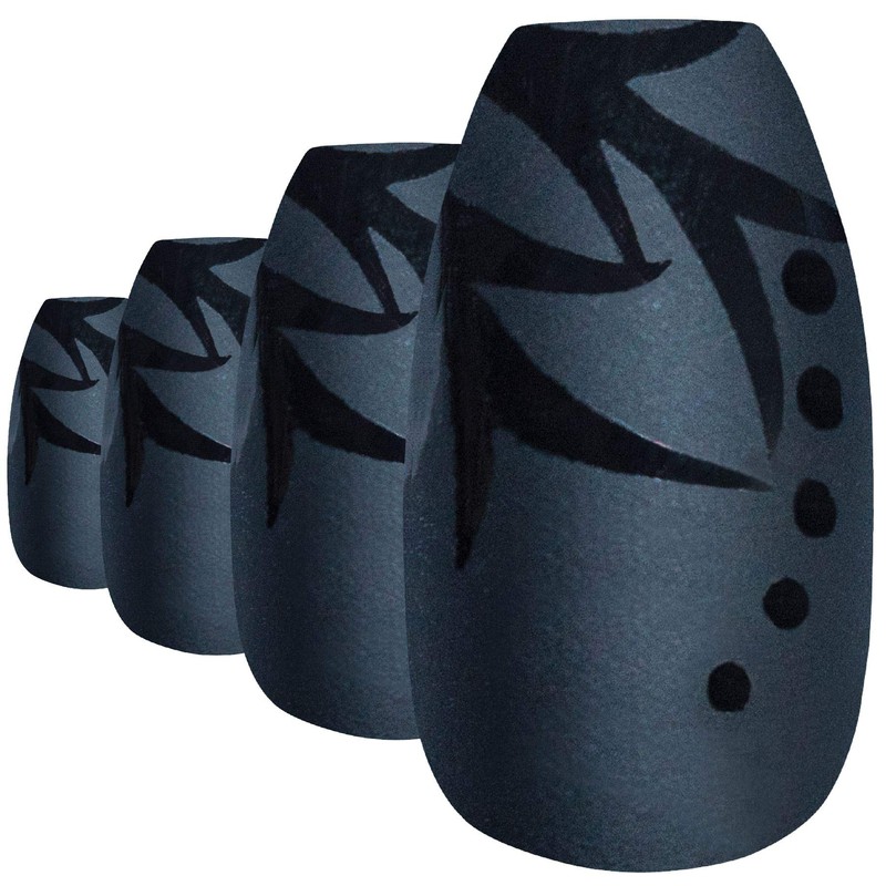 Bling Art False Nails Black Matt Ballerina Coffin 24 False