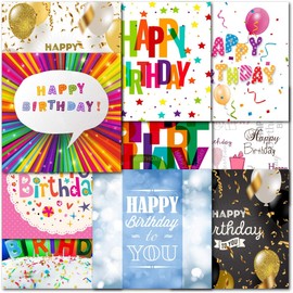 doodlecards Pack 10x Mixed Contempory Happy Birthday Cards. Multipack Unisex, Male, Female, Childrens Square Cards. Made in the UK.