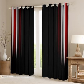jejeloiu Geometric Strip Lines Curtains for Bedroom Kids (2 Panels, 38 x 45 Inch) Geometry Blackout Curtainsative Modern Darkening Dreapes Abstract Gradient Style Red Black White Window Treatments