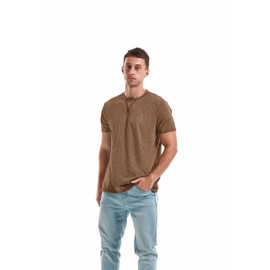 KLIEGOU Men's T-Shirts - Elasticity Cotton Crew Neck Tees 2166 Khaki M