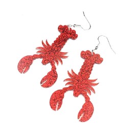 Cute Crawfish Lobster Ddangle Earrings Glitter Acrylic for Women Red Crawfish Earrings for Mardi Gras Boston Boils Party Jewrly-Lobster A 55mm Length