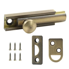 Unlorspy 2 Inch Solid Brass Surface Bolt, Brass Slide Bolt Latch, Cabinet Surface Bolt with Screws (2Inch, Antique Brass Brushed)