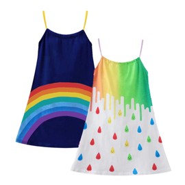 HILEELA ANG - Vestido de verano para niña, sin mangas, de algodón, casual, tirantes delgados, camisa de jersey de playa fresca, 9#navyrainbow, 6 Años