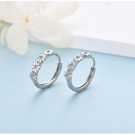 925 Sterling Silver Hoop Earrings for Women Girls, Yellow Dainty Daisy Huggie Flower Huggie Hypoallergenic Hoop Earrings,Jewellery Gifts for Her Birthday Wedding, 12mm