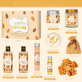 Valentines Day Gifts for Women Spa Gifts Baskets for Women W/Bubble Bath, Bath Salt, Soy Candle, Gifts for Mom Her Female Sister Mother Teacher, Gifts for Women Almond Milk Nourishing Bath & Body Care