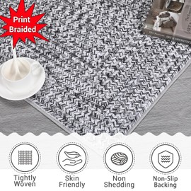 ROYHOME 8x10 Area Rug - Machine Washable, Stain Resistant, Non-Slip, Indoor Accent Rug for Living Room, Farmhouse Solid Printed Textured Floor Cover, Grey