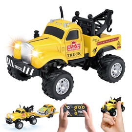 MOONTOY 1:64 Scale Mini Alloy Truck RC Car with LED Lights, 2.4Ghz Remote and App Control Toy Car, 3-Speed Adjustment Pocket Toy Car for Kids 4-8 Years and Adults (Yellow)