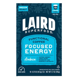 Laird Superfood K-Cups with Functional Mushrooms - Focused Energy, 10ct - Plant-Based Blend of Lions Mane Mushrooms, Rhodiola Extract, and Coffee Cherry - Delicious and Convenient