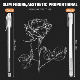 LUXECOVE Set of 9 White Gel Pens, Fineliner Set, Tyre Pen White Waterproof, 0.8 mm 0.6 mm Line Width, Waterproof White Pens for Painting, Art Design, Sketching