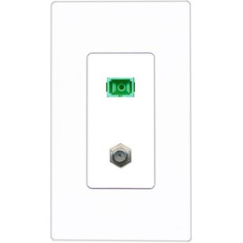 RiteAV 1 Port SC-APC Fiber Simplex Coax Cable TV Wall Plate - 1 Gang [Screwless White]