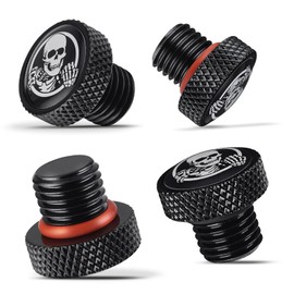 PBYMT Skull Pattern Motorcycle Mirror Hole Plug Stainless Steel, M10x1.25 Rear View Mirror Plugs Compatible for Honda Yamaha Kawasaki Suzuki Most Motorcycle (4pcs)