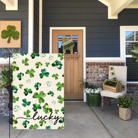 AVOIN colorlife St Patricks Day Lucky Garden Flag 12x18 Inch Double Sided Outside, Watercolor Floral Shamrocks Clovers Yard Outdoor Decoration
