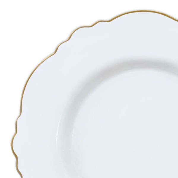 Disposable Plates, Elegant Plastic Plates (120 Plates), Plastic Dinner Plates, Disposable Plates for Party, White And Gold Plastic Plates, Party Plates (White With Gold Rim, 7.5")