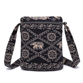 OPQRSTU Women's Retro Small Size Canvas Shoulder Bag Hippie Boho Crossbody Handbag, Black, Small