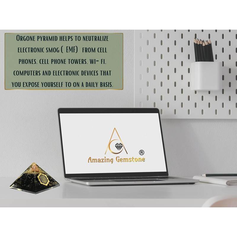 Large Orgone Pyramid | Black Tourmaline Pyramid Crystal | Lotus