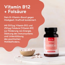 Vitamin B12 High Dose | 400 Vegan Tablets for 1+ Year Supply | 500µg Vit B12 and 250µg Folic Acid per Daily Dose | High Dose & No Additives | Alpha Foods