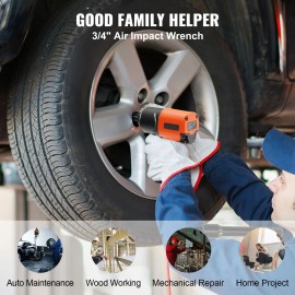 3/4 Inch Drive Air Impact Wrench 1870ft Lbs Nut Busting Torque Composite Pneumatic Impact Gun for AuTorque: 2000 N