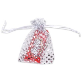 TheDisplayGuys 100-Pack 2" x 2-3/4" Sheer Organza Gift Bags with Drawstring (X-Small) - Polka Dot (White/Silver) - for Wedding Party Favors, Jewelry, Candy, Treats Mesh Pouch