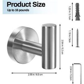 Kruodop Towel Hooks for Bathroom,4 Packs Wall Mount Towel Holder,Black Matte Wall Robe Hook,Stainless Steel Heavy Duty Door Hanger Towel Hook for Kitchen, Bedroom,Hotel,Pool,Coats, Silver