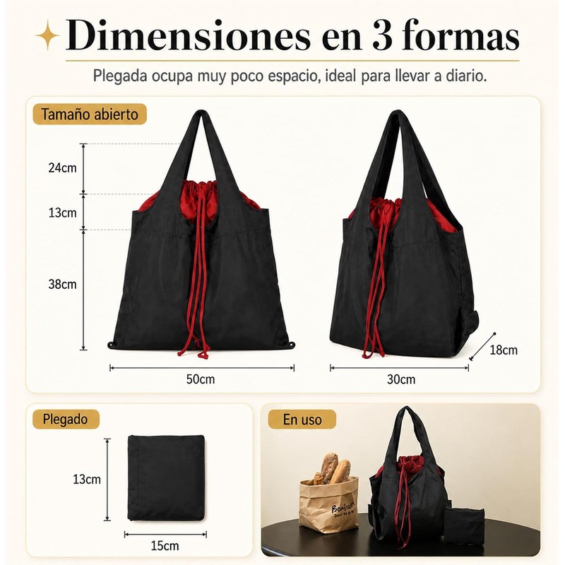Bolsa de la Compra Reutilizable Plegable, Resistente Bolsa de Comestibles
