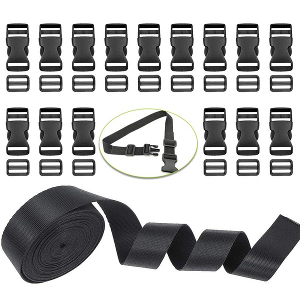 XCOZU 1 Roll 5 Yards Black Nylon Webbing Strap 25