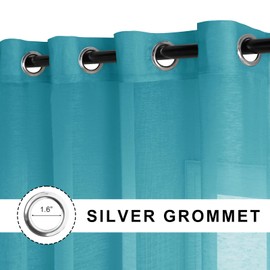 JIUZHEN Turquoise Sheer Curtains 54 Inches Long - Grommet Semi Transparent Light Filtering Window Drapes for Bedroom Living Room, 52Wx 54L, Set of 2 with Tiebacks