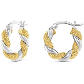 Milla Two Tone Earrings - Small Twisted 14K Gold and Sterling Silver Plated Mixed Metal Earrings, Lightweight and Hypoallergenic (Two Tone Hoop Earrings)